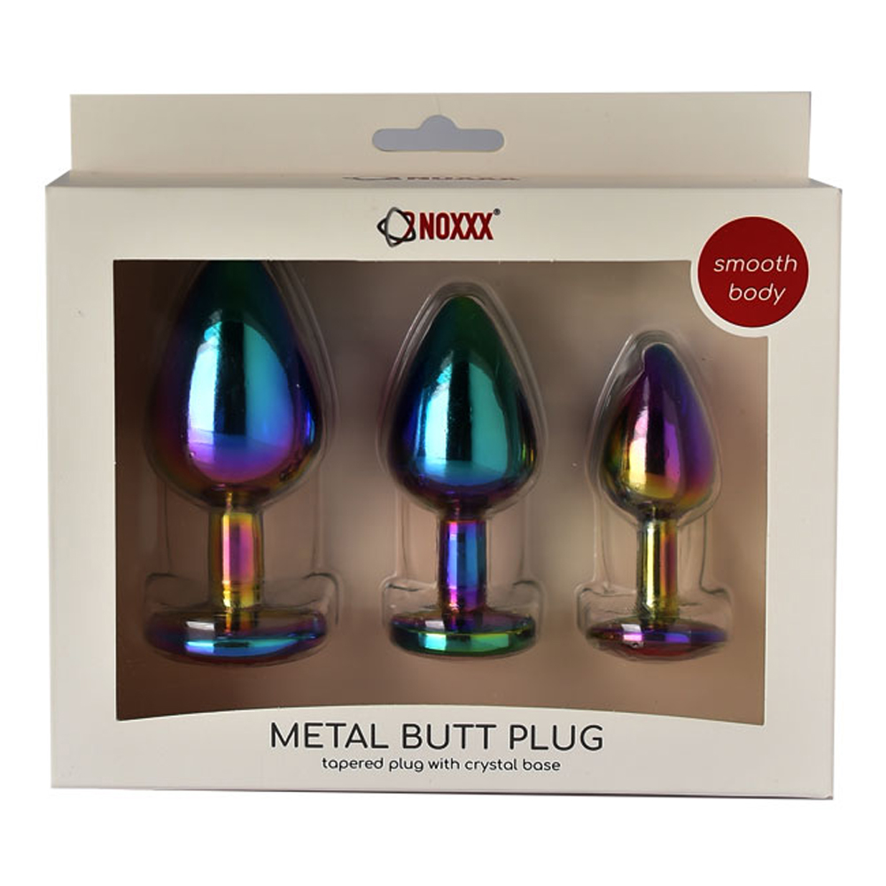 NOXXX Taşlı Çok Renkli Çelik Anal Plug – 3 Boy Set