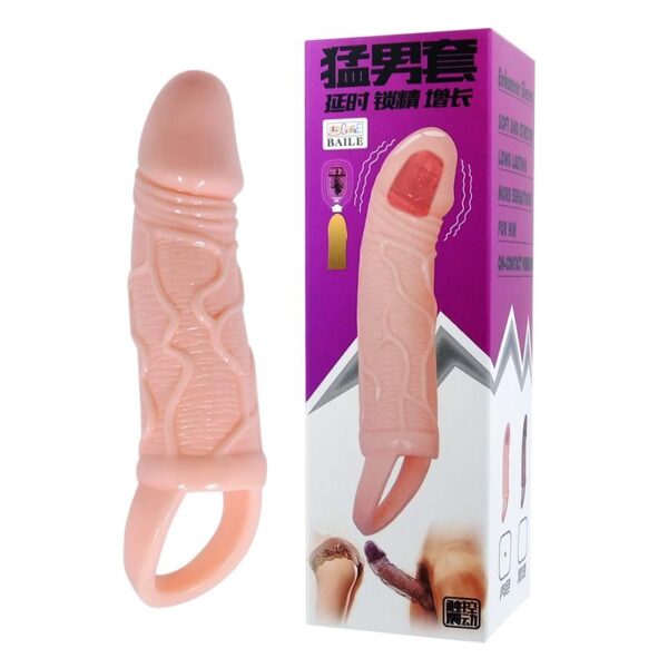 Titreşimli Penis Kılıfı 5cm Dolgulu Uzatmalı Prezervatif Vibratör