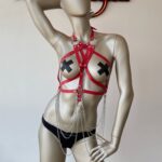 Kırmızı Göğüs Üzeri Seksi Erotik Harness