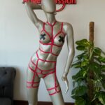 Kırmızı Lastik Seksi Body Harness Takım